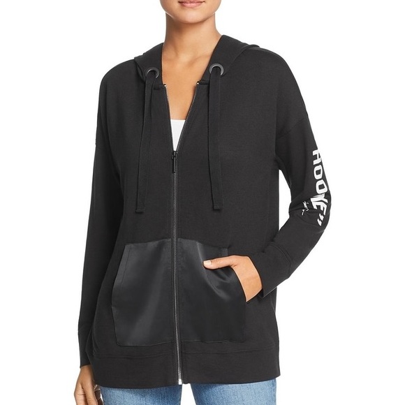 Kenneth Cole Satin Trim Graphic Full Zip Hoodie - Picture 1 of 8